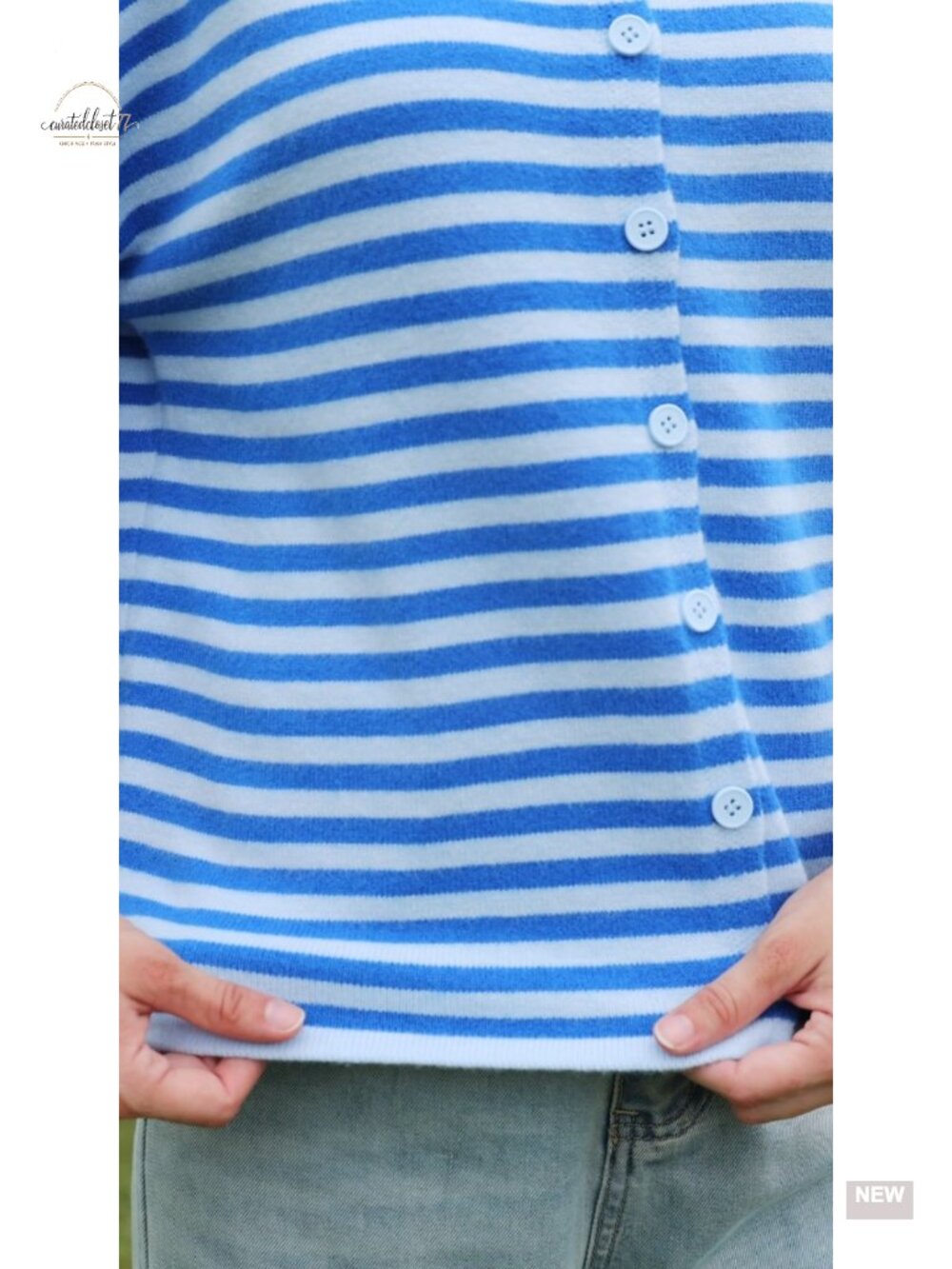 Short Sleeve Cropped Striped Button Down Oversized Lightweight Knit Cardigan - Picture 6 of 6
